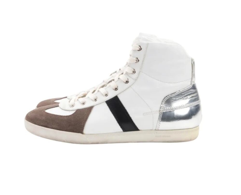 DIOR Hedi Slimane B48 Hi Top Sneaker White Silver Brown Suede Sz 42.5/US 10.5